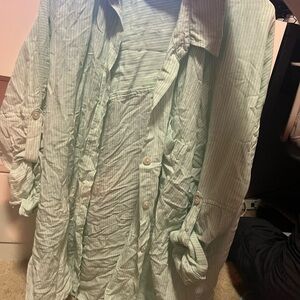 American Eagle Outfitters Light Green Striped Shirt